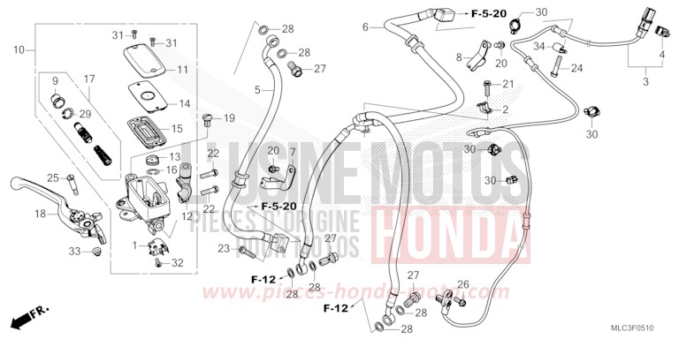 FRONT BRAKE MASTER CYLINDER for Transalp 750 ROSS WHITE (NH196) from 2023